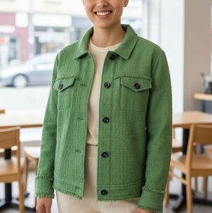 Chicos Textured Long Sleeve Jacket Chive Green NEW Womens